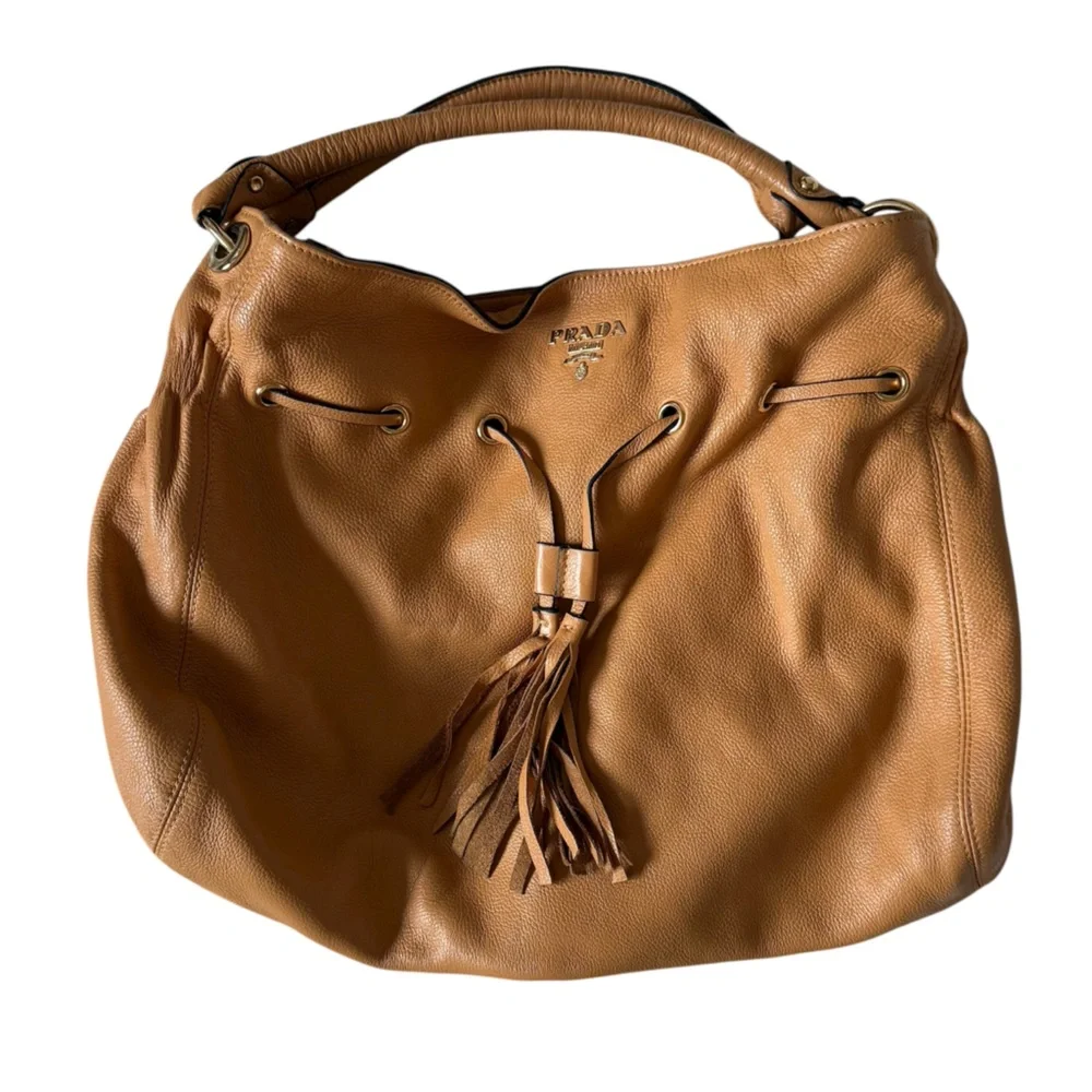 Prada Tan Leather Tassel Hobo Bag